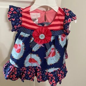 Multiple colors with birds on dress and striped pants